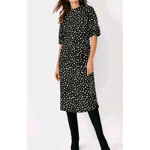 Ann Taylor Spotted Mock Neck Midi Dress Black Sz 4